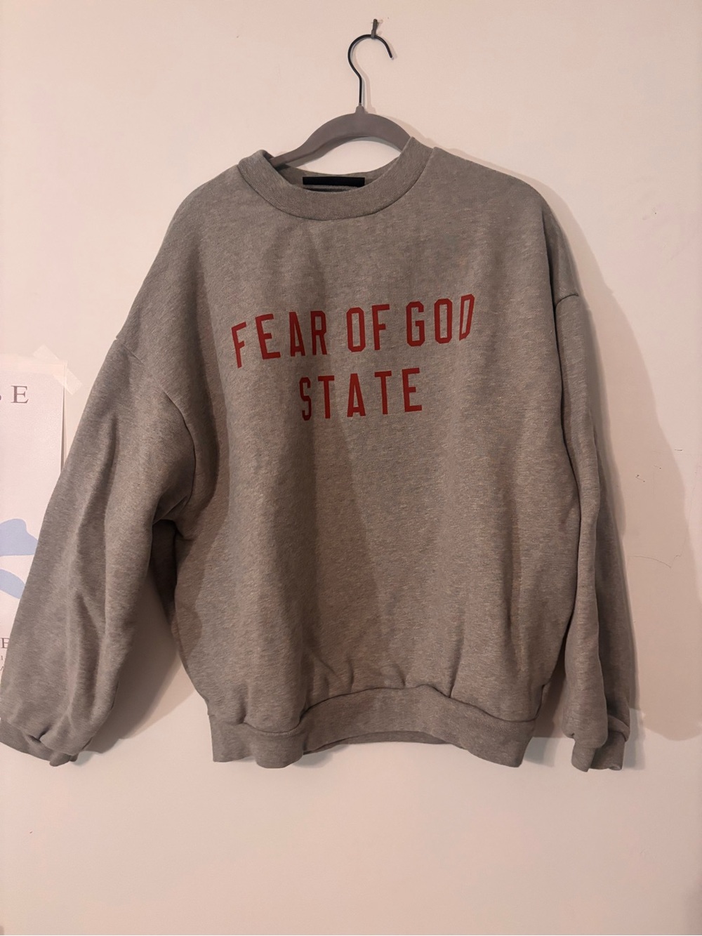 Essentials Gray Crewneck Sweatshirt with Red Lettering